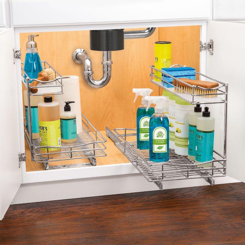 LYNK PROFESSIONAL Pull Out Under Sink Kitchen Cabinet Organizer - 11.5 in. Drawer - Sliding Shelf Organizer for Cabinets and Undersink Storage Shelves - Chrome