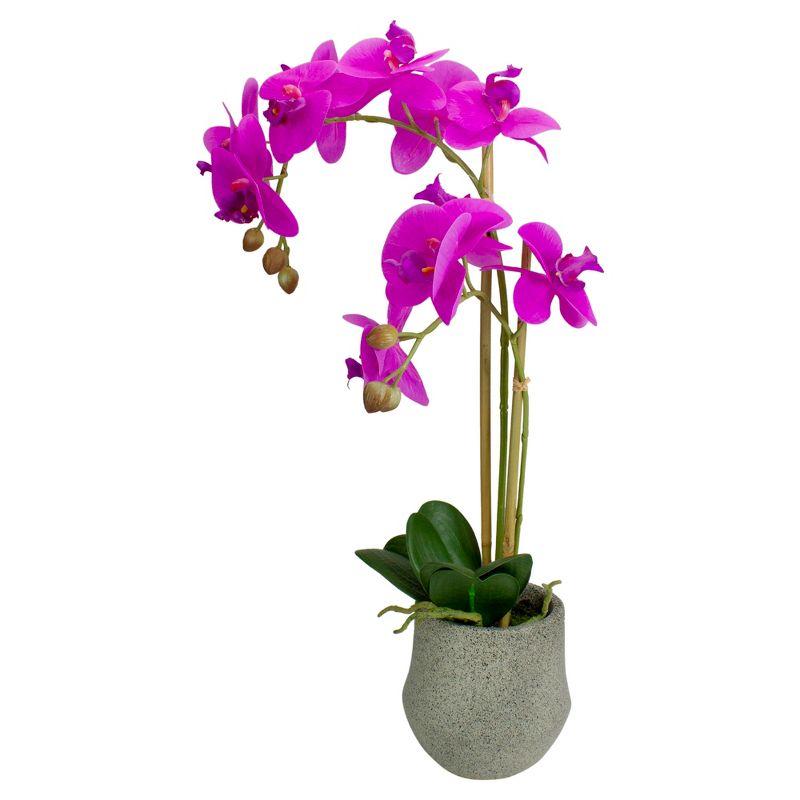 Northlight Real Touch™️ Purple Artificial Orchid Plant with a Gray Stone Pot - 14"