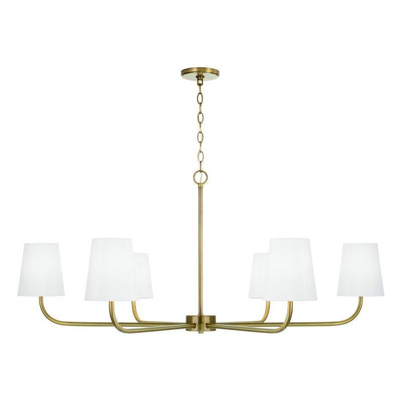 Brody Aged Brass 6-Light Chandelier with White Fabric Shades