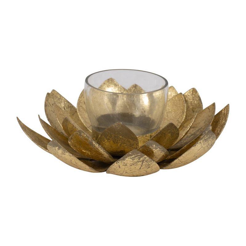 Sagebrook Home 8" Lotus Candle Holder - Contemporary Gold Metal Decorative Votive Candle Holder for Home or Event Decor - Decorative Lotus Candle