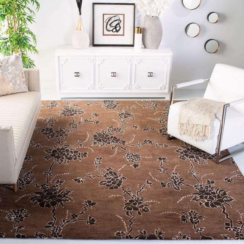 Brown Floral Hand-Tufted Wool and Viscose Area Rug