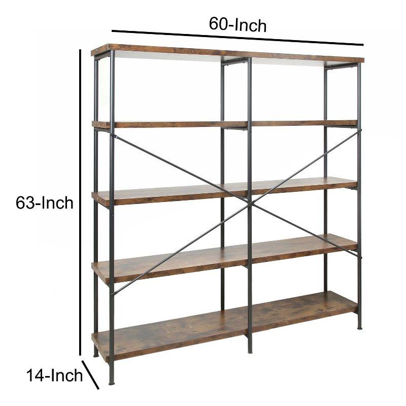 Vintage Industrial Nutmeg Brown Wood & Metal 4-Tier Bookshelf