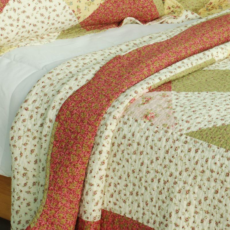 Slickblue 100% Cotton 3-Piece Quilt Set, Vermicelli-Quilted, Full/Queen Size, Floral Patchwork 1