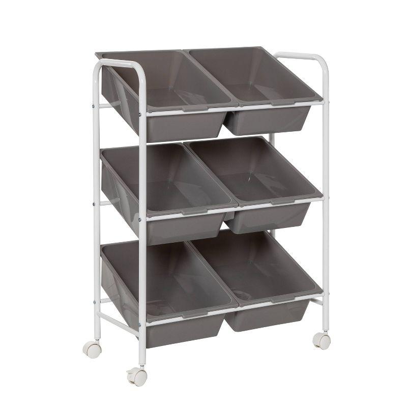 Gray and White 6-Bin Rolling Storage Cart