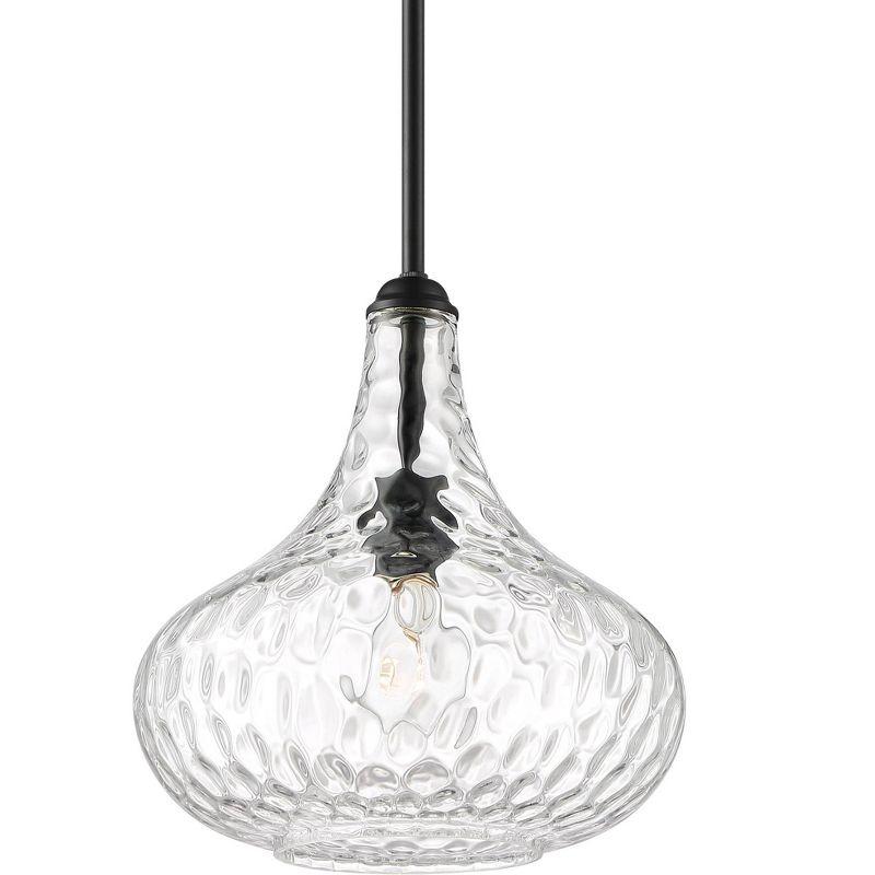 Cora Matte Black Mini Pendant Light with Textured Glass Shade