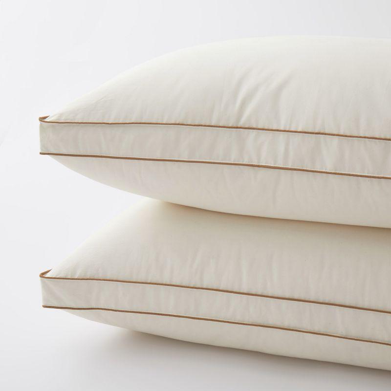 Peace Nest 2 Pack 100% Organic Cotton Gusseted Down Feather Bed Pillows, Pillow-in-a-pillow Design, Standard