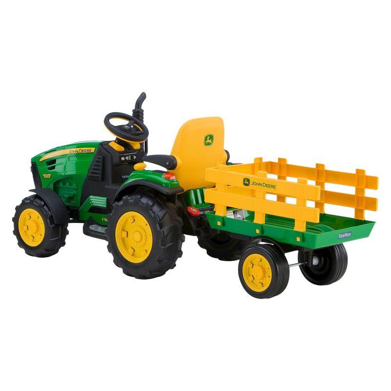 Peg Perego 12V John Deere Ground Force Tractor with Trailer Powered Ride-On - Green