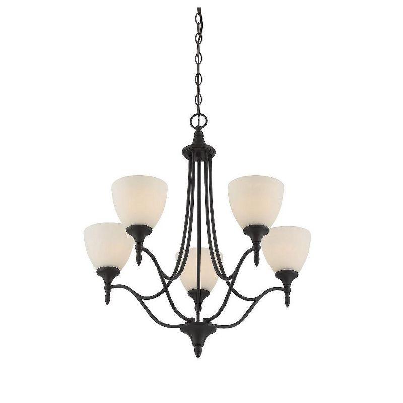 Herndon Satin Nickel 5-Light Chandelier with Frosted Glass Shades