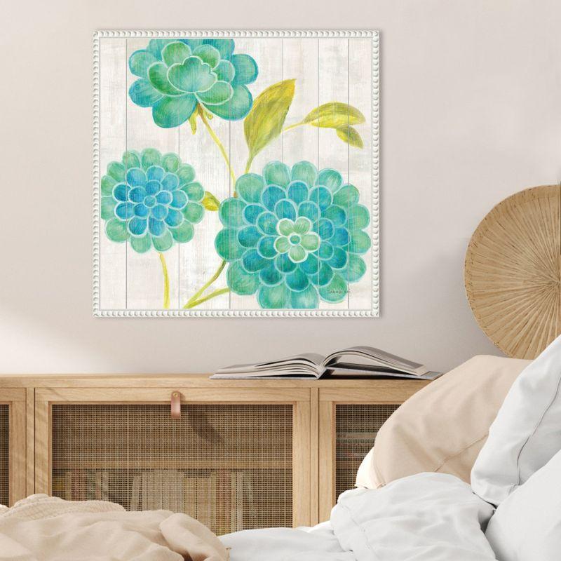 Amanti Art Aqua Blooms on Wood II by Danhui Nai Framed Canvas Wall Art