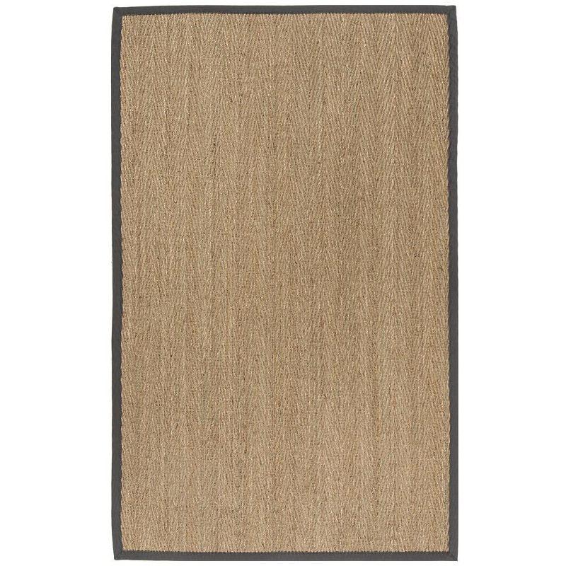 Natural Fiber Seagrass Area Rug with Dark Gray Border, 5' x 8'