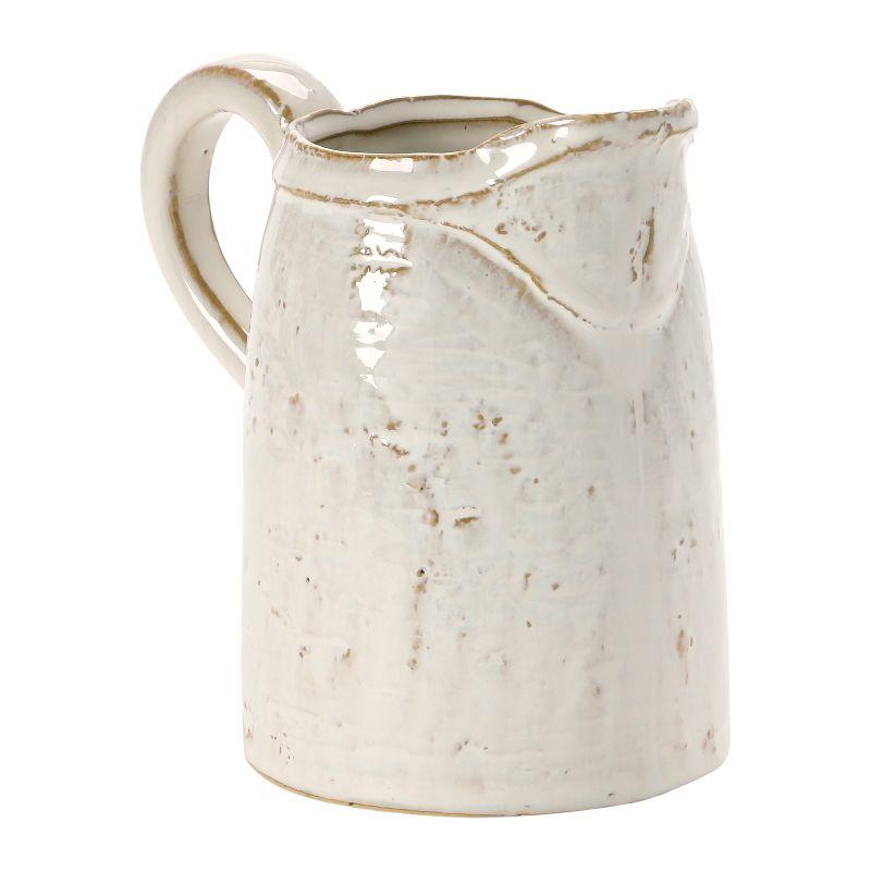 Storied Home 28 oz. Stoneware Pitcher, Reactive Glaze, White (Each One Will Vary)
