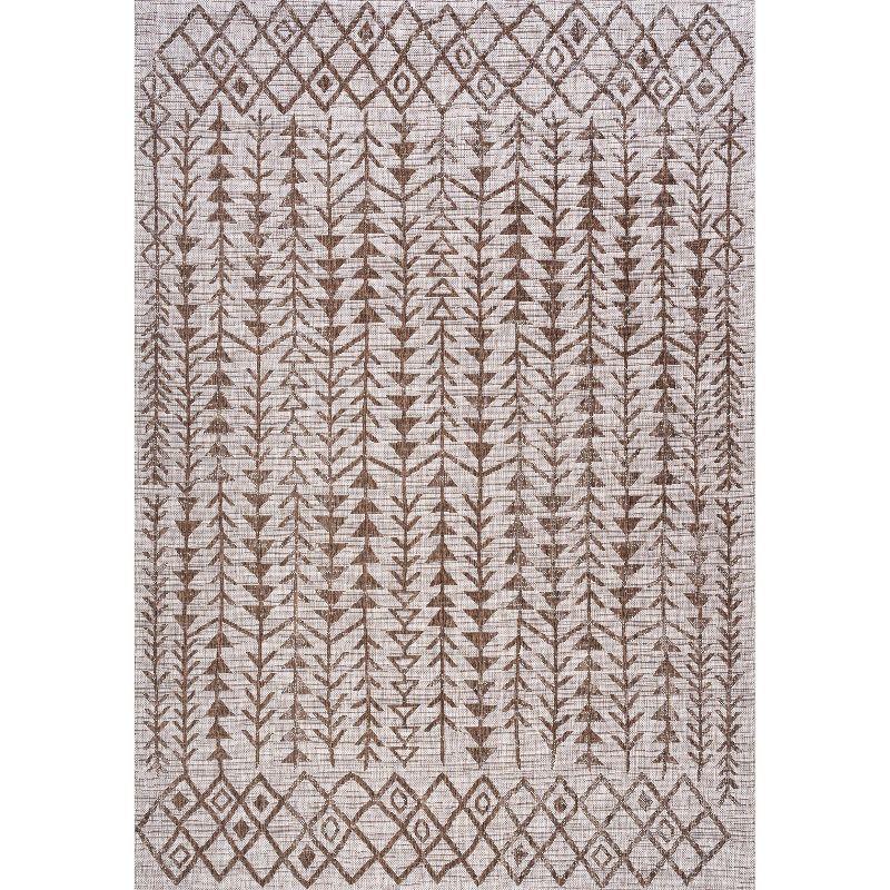 Beige and Brown Geometric Bohemian Indoor/Outdoor Area Rug