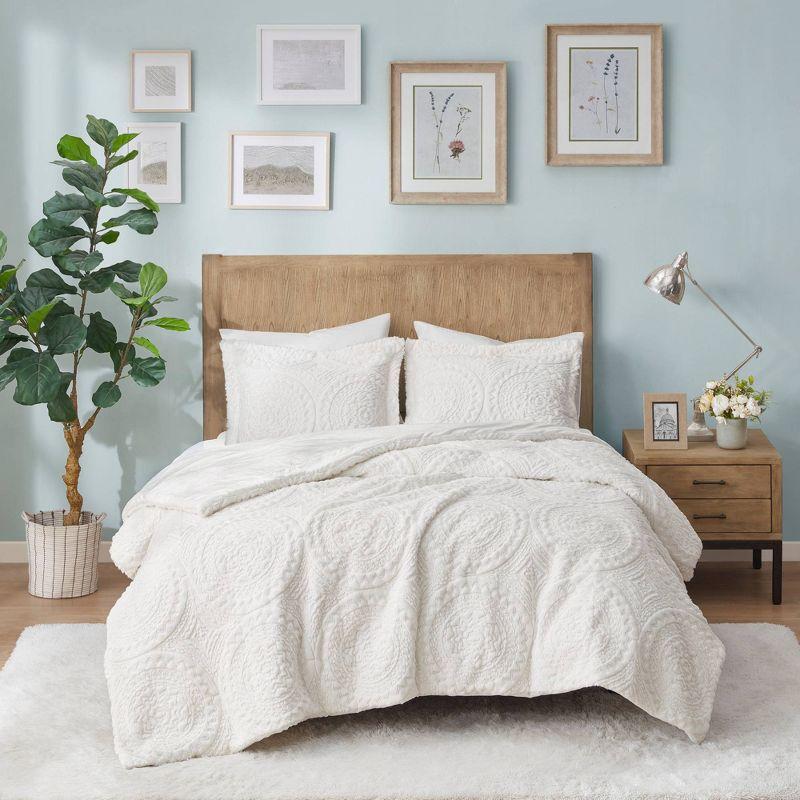Madison Park Arya Embroidered Medallion Faux Fur Ultra Plush Comforter Set