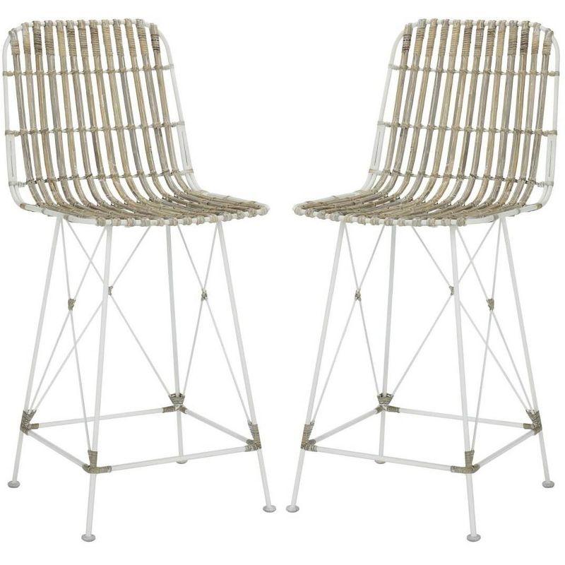 Minerva Wicker Counter Stool (Set of 2) - WIK6509 - White/White - Safavieh