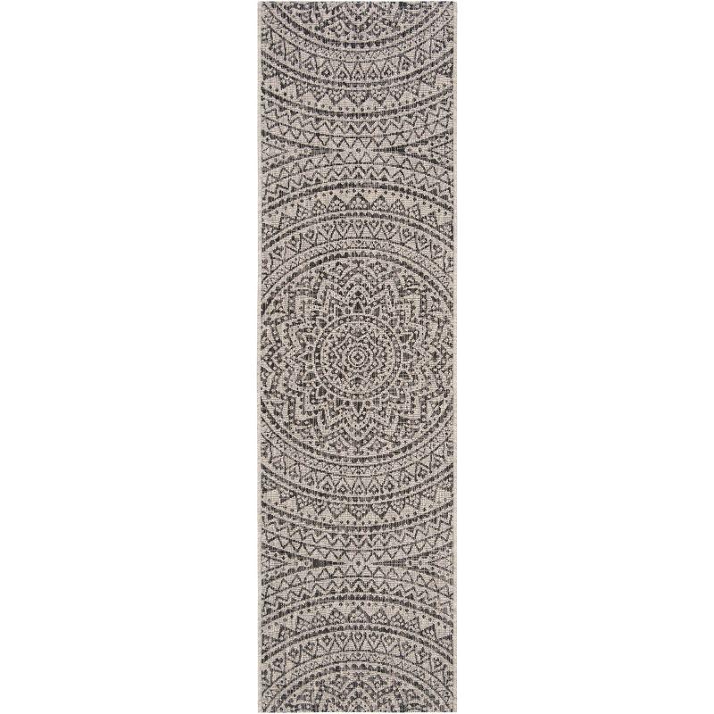Courtyard CY8734 UV & Stain Resistant Non-Shedding Power Loomed Indoor/Outdoor Runner Rug - Light Grey/Black - 2'3"x10' - Safavieh