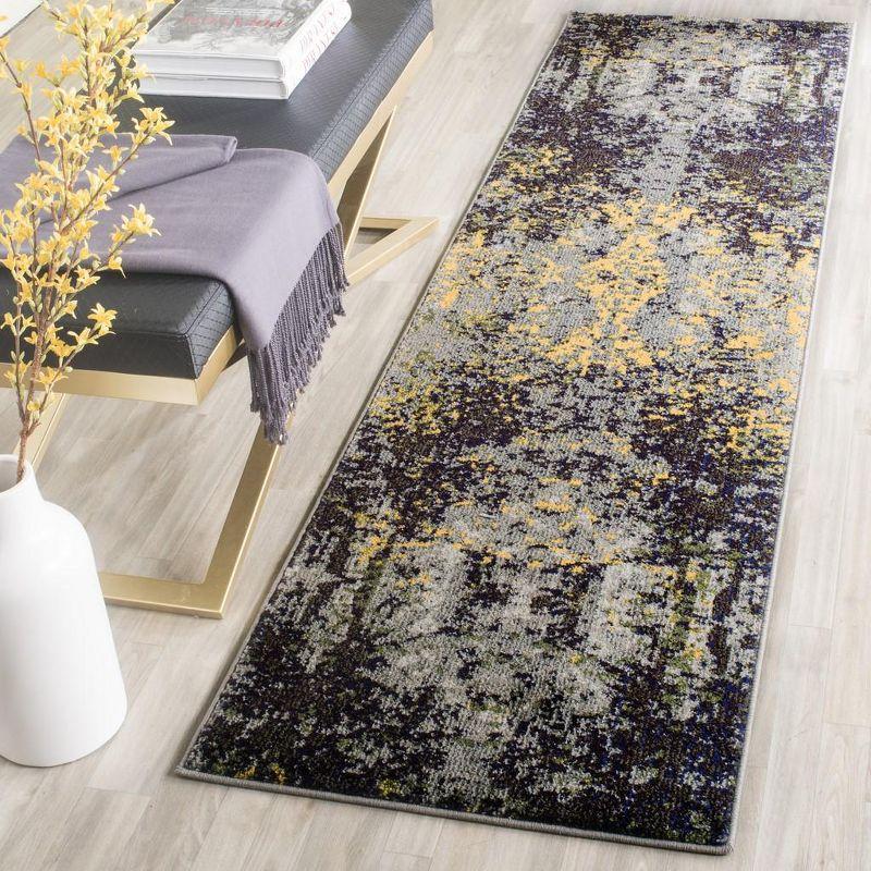 Gray and Yellow Abstract Synthetic Runner Rug