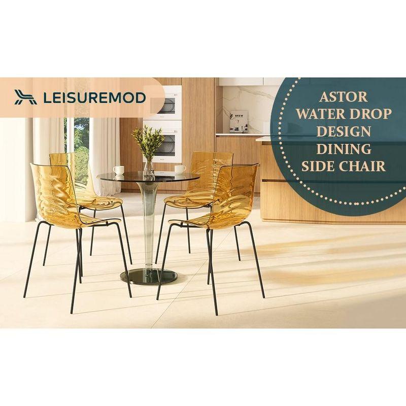 LeisureMod Astor Acrylic Dining Chair - Water Ripple Design & Chrome Finish Metal Legs, Stackable Accent Side Chair
