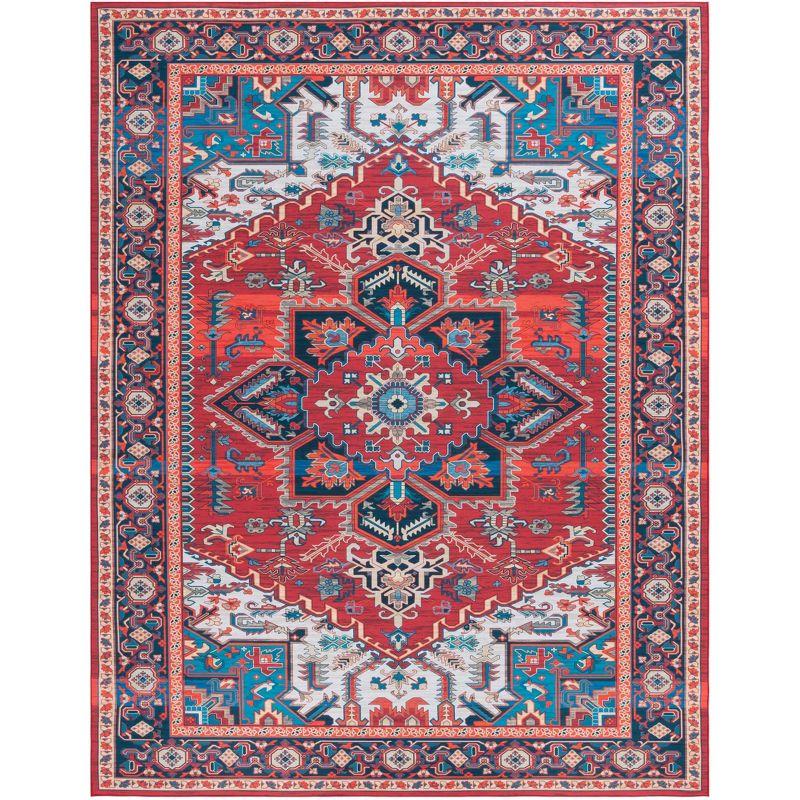 Tucson TSN101 Machine Washable Skid Resistant Stain Resistant Non-Shedding Power Loomed Indoor Area Rug - Red/Blue - 6'x9' - Safavieh