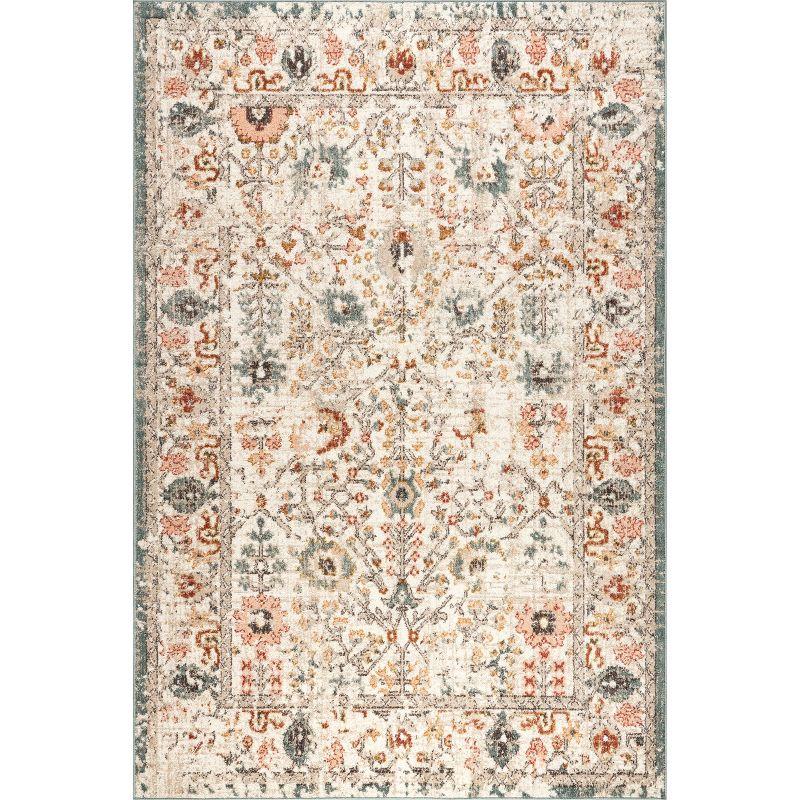 Lenore Gray and Beige Floral 9' x 12' Synthetic Area Rug