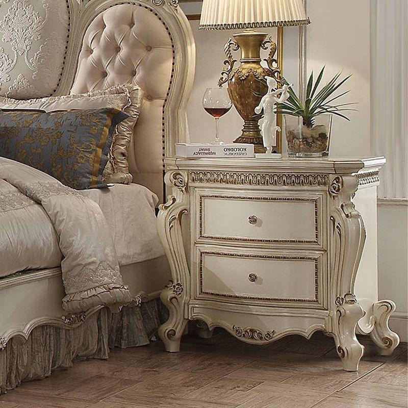 31" Picardy Nightstand Antique Pearl - Acme Furniture: French Provincial Style, 5 Drawers & 2 Doors