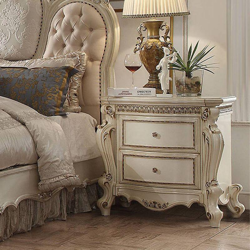 Picardy Antique Pearl 32" Traditional Carved Nightstand with 2 Drawers