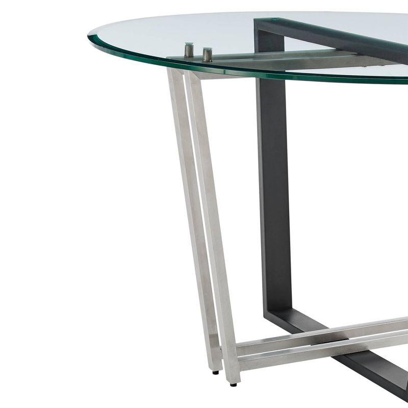 Armen Living Devi Round Glass Brushed Stainless Steel and Iron Base Dining Table