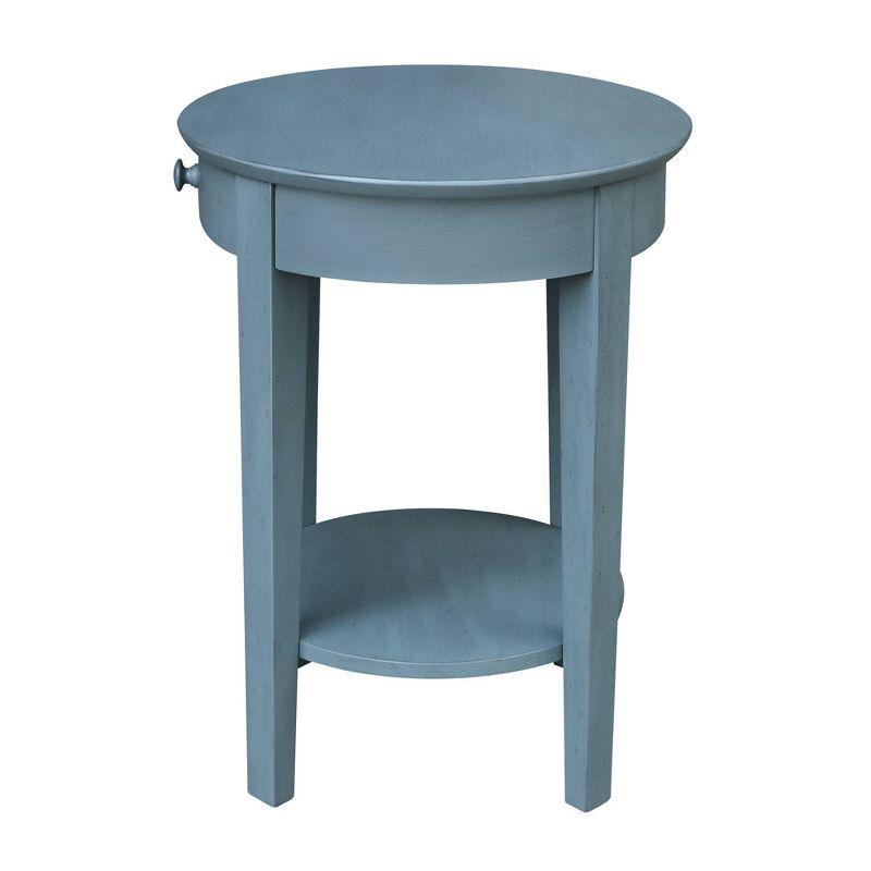 Phillips Antique Rubbed Accent Table with Drawer Ocean Blue - International Concepts: Hardwood Round Side Table with Shelf