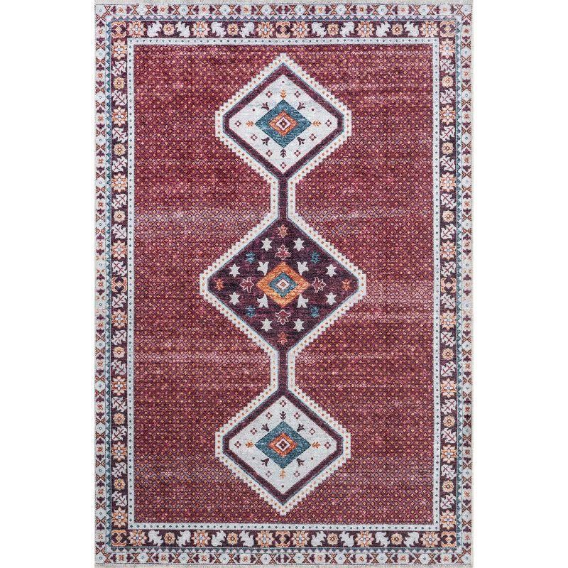 Nuloom Baitadi Geometric Machine Washable Area Rug, 4' x 6', Burgundy