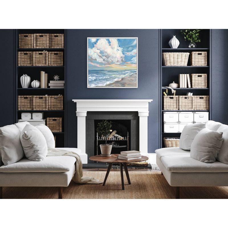 30"x30" Sylvie Beaded Fort Myers Beach Framed Canvas by Emily Kenney White - Kate & Laurel All Things Decor: Modern Vertical Wall Art