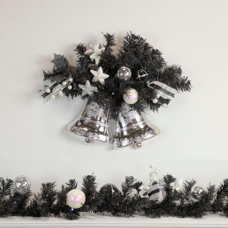 6' x 10" Pre-Lit Decorated Black Pine Artificial Christmas Garland Cool White LED Lights