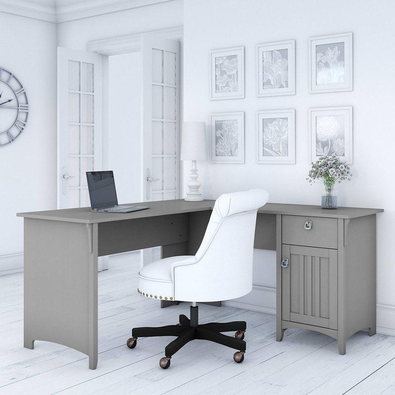 Salinas L Shaped Desk with Storage Gray - Bush Furniture: Mission Style, Home Office Furniture, Adjustable Shelf