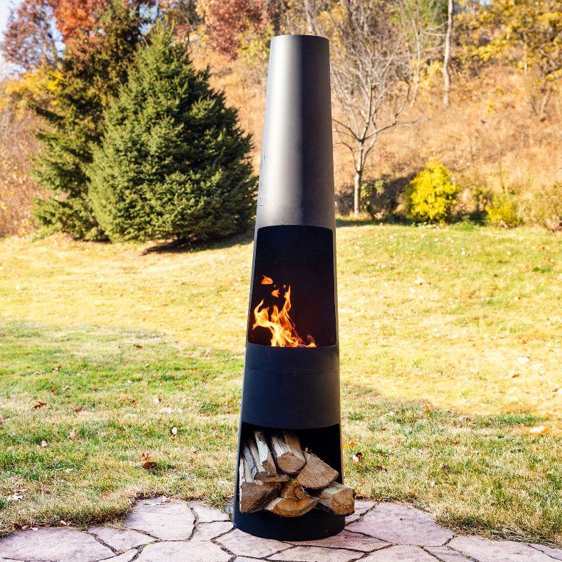 Sunnydaze Steel Chiminea with Built-In Log Holder - Black - 59" H