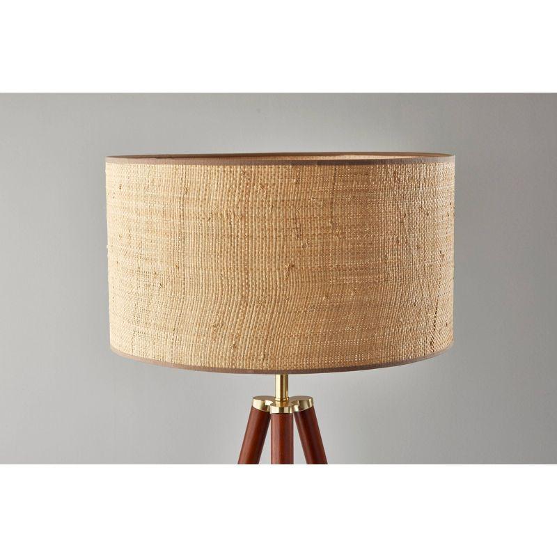 Jackson Floor Lamp Walnut Wood - Adesso: Antique Brass Detail, Rattan Shade, 3-Way Switch