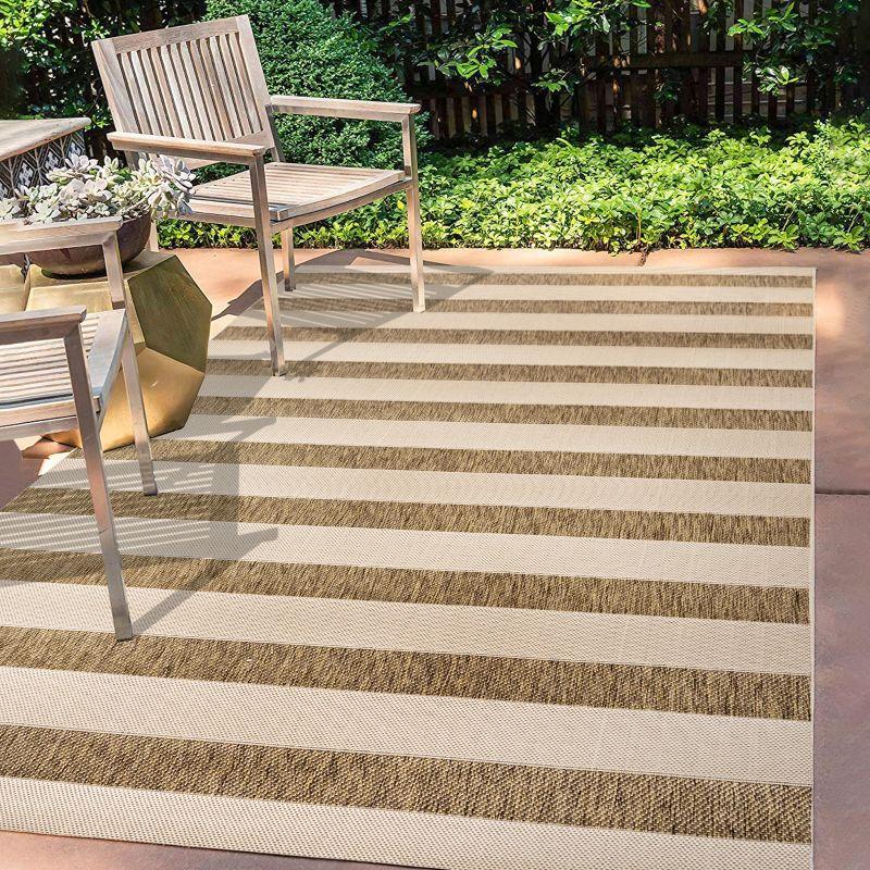 3'x5' Aveiro Wide Stripe Indoor/Outdoor Area Rug, Beige/Brown - JONATHAN Y