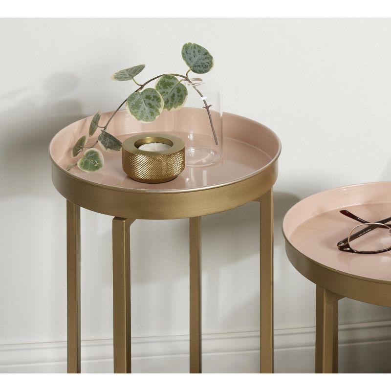 Celia Pink and Gold Round Metal Foldable Tray Table Set