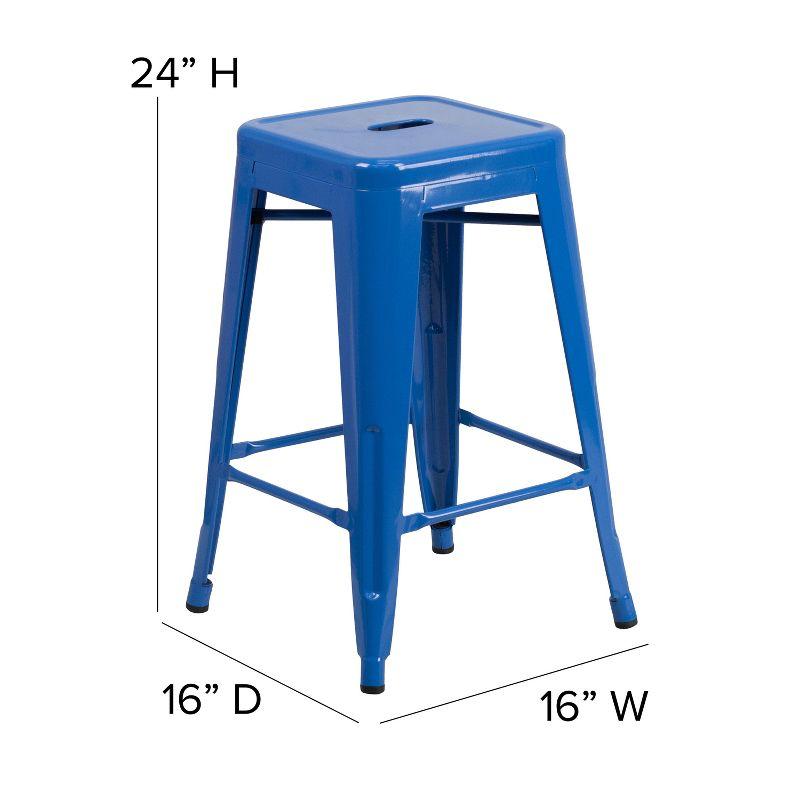 Flash Furniture Commercial Grade 24" High Backless Metal Indoor-Outdoor Counter Height Stool with Square Seat