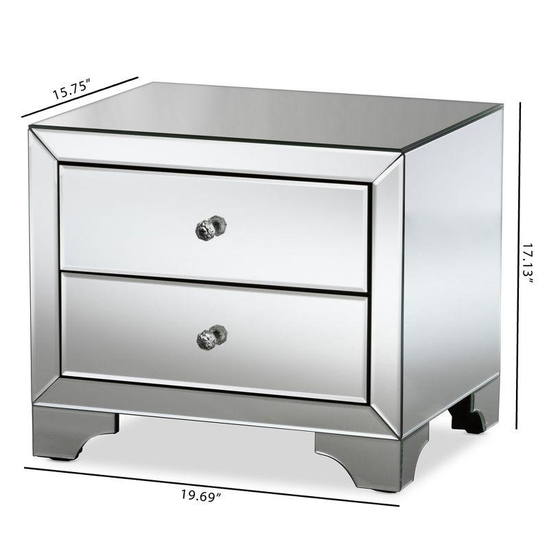 Farrah Hollywood Regency Glamour Style Mirrored 2 - Drawer Nightstand - Baxton Studio