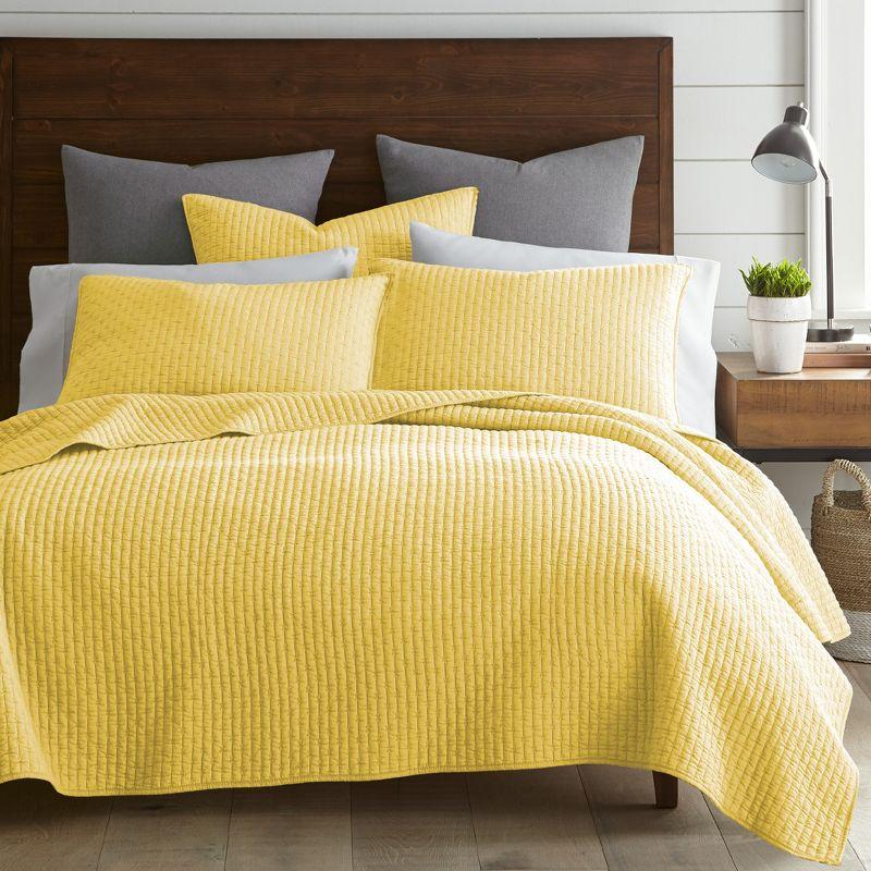 Yellow Cotton Twin Reversible Quilt Set with Sham