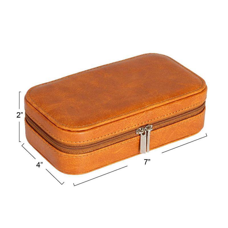 Household Essentials Vegan Leather Travel Jewelry Organizer Box Caramel: Rectangle Decorative Storage, 7.09" x 3.94" x 1.97"