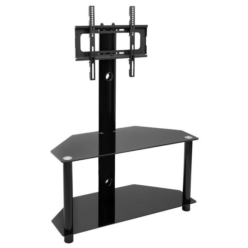 Mount-It! Height Adjustable Floor TV Stand with Mount and Tempered Glass Shelves for Storage, Entertainment Center with TV Mount, Fits 32 - 55 in.