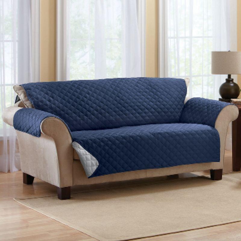 Collections Etc Reversible Quilted Furniture Cover Sofa Navy/Silver Unisex