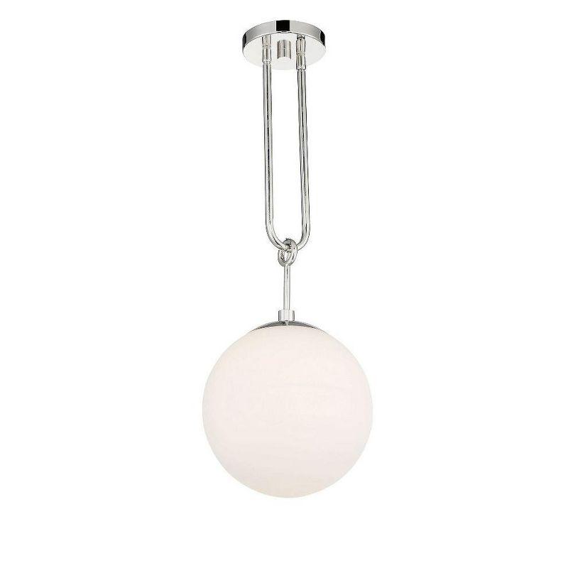 Becker Mid-Century Warm Brass Globe Pendant with White Glass