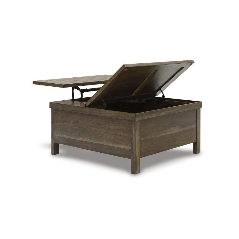 Signature Design by Ashley Moriville Rustic Hinged and Lift Top Cocktail Table with Hidden Storage, Light Brown