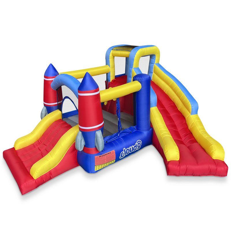 Rocket-Themed Inflatable Bounce House with Dual Slides