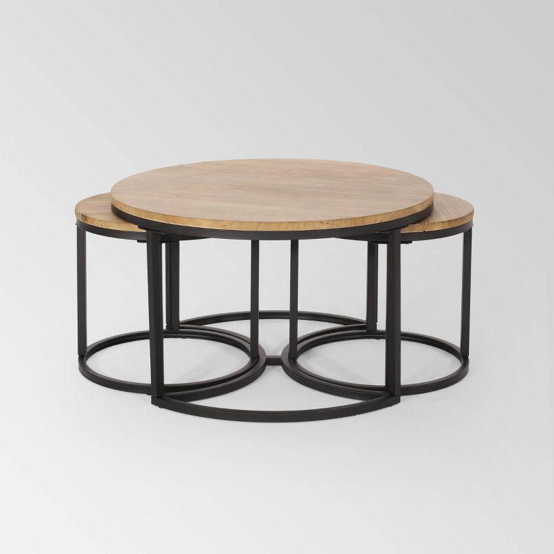 3pc Gerrish Modern Industrial Table Set Antique Brown - Christopher Knight Home: Sturdy Space-Saving Furniture