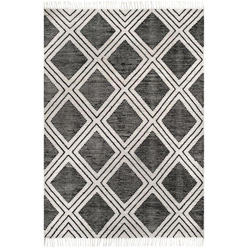 Handmade Braided Black Diamond Wool-Cotton 5x8 Area Rug