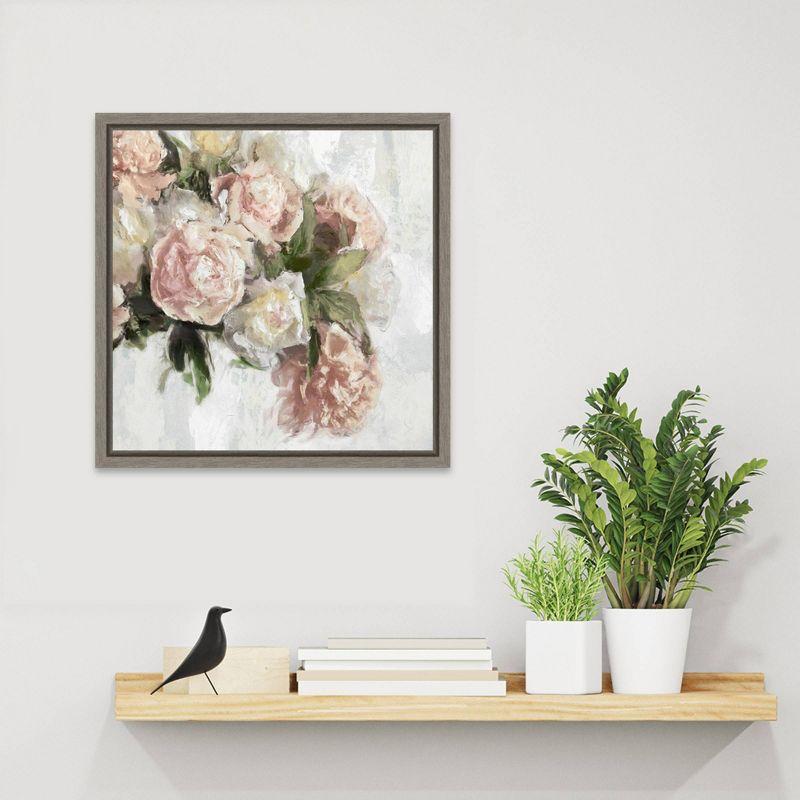 Amanti Art 16" x16" Floral Pastel Peony II by Emily Ford Framed Canvas Wall Art Print: Modern Botanical Lithograph, Polystyrene Frame