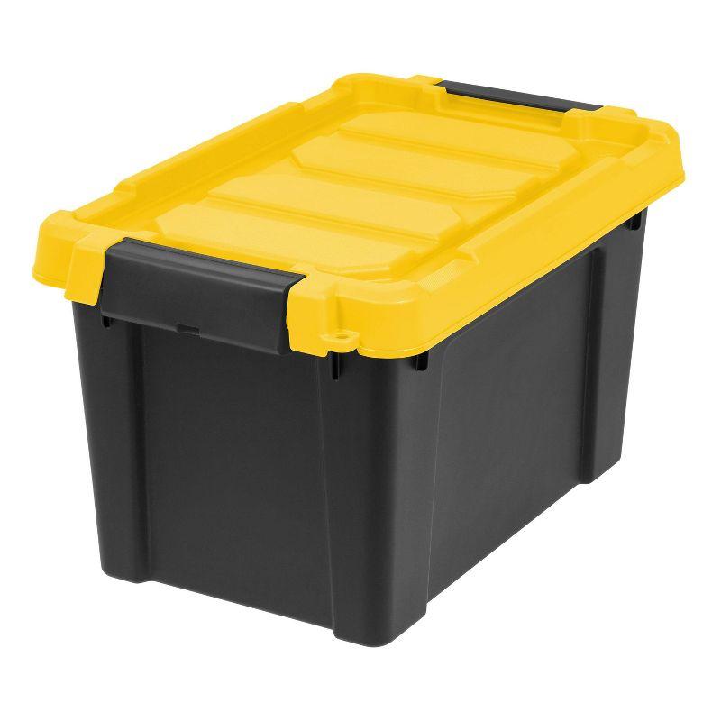 Iris 20 Qt./5 Gal. Heavy-duty Stackable Storage Tote in Black with Yellow Lid