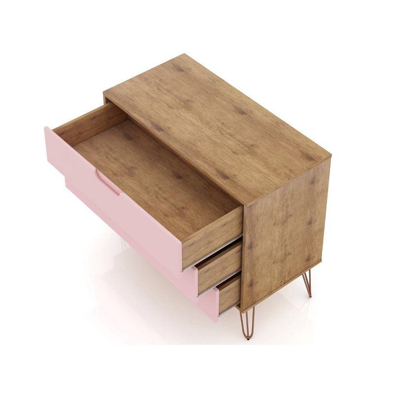 Set of 2 Rockefeller 3 Drawer Dresser Nature/Rose Pink - Manhattan Comfort: MDF Bedroom Storage, Easy-Glide, 6 Drawers