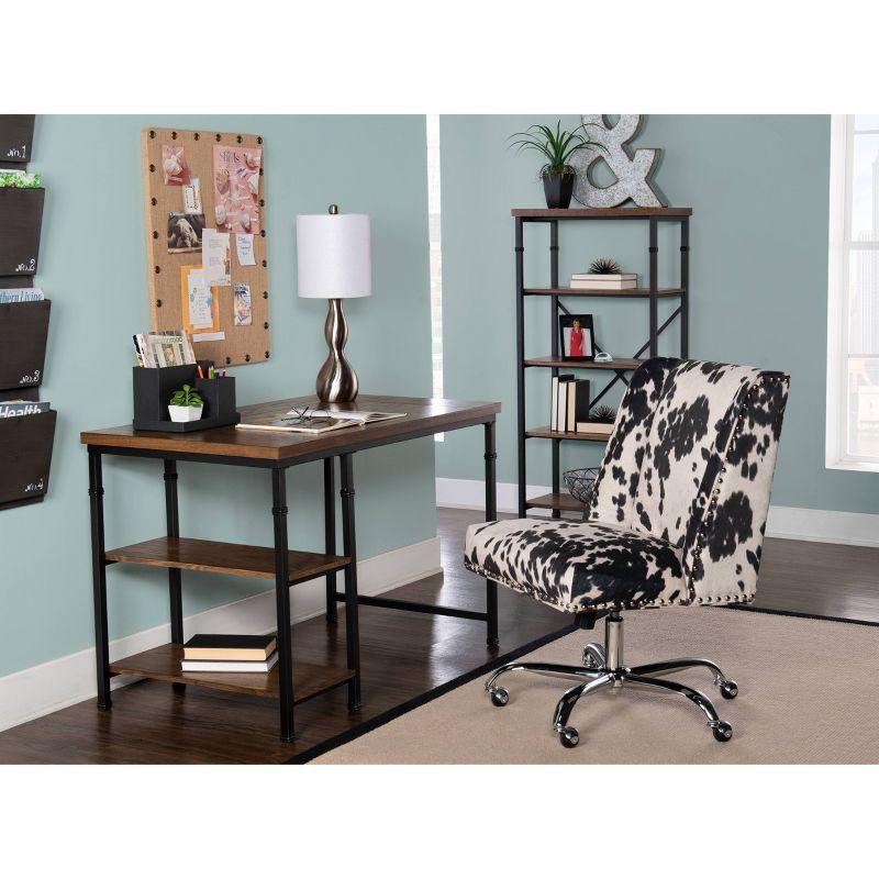 Linon Austin Industrial 2 Shelf Desk Brown: Office Workstation with Open Storage, Wood Composite